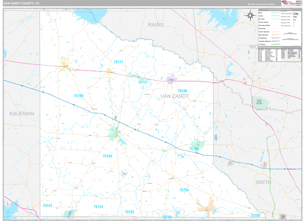 Van Zandt County, TX Wall Map
